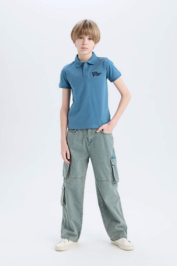 Boys' Embroidered Polo Collar Short Sleeve T-Shirt