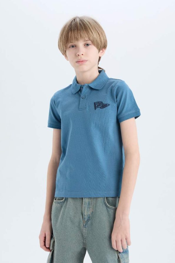 Boys' Embroidered Polo Collar Short Sleeve T-Shirt