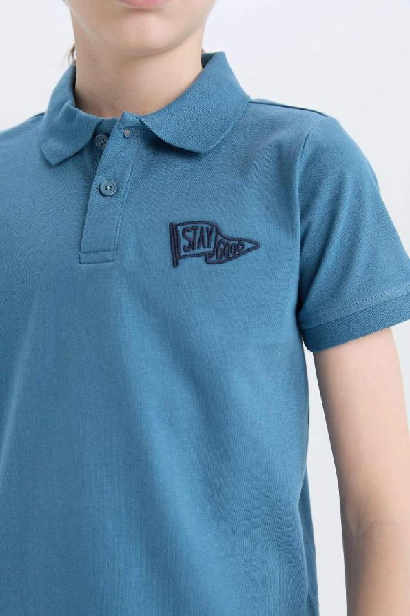 Boys' Embroidered Polo Collar Short Sleeve T-Shirt