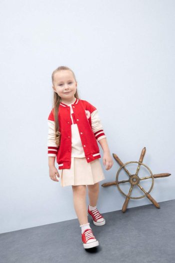 Girls' Printed College Style Soft Fleece Lined Bomber Jacket