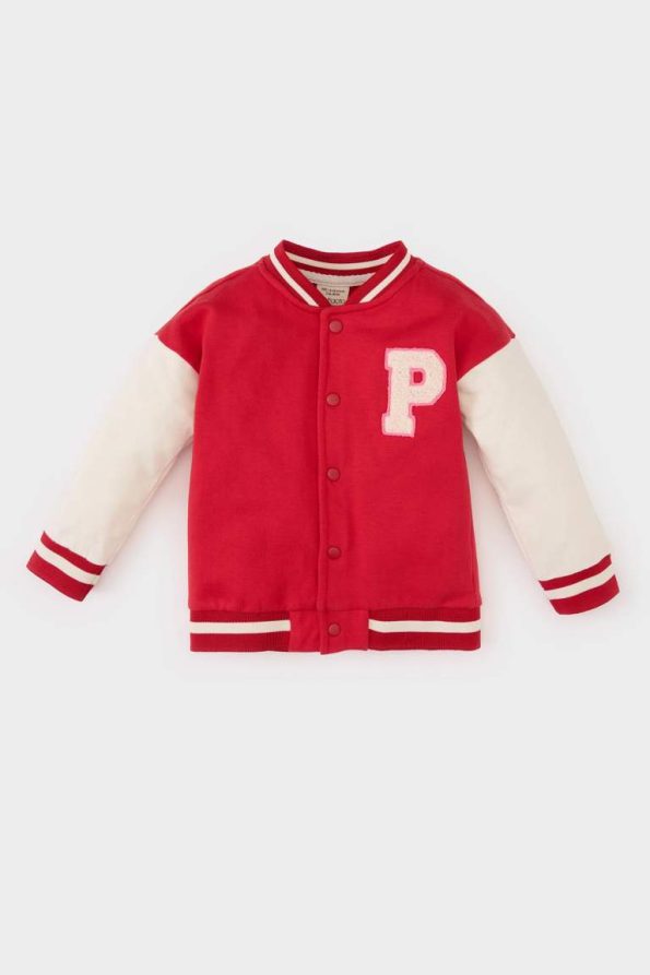 Girls' Printed College Style Soft Fleece Lined Bomber Jacket