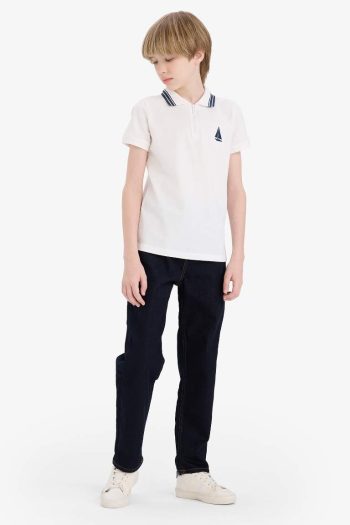 Boys' Embroidered Polo Collar Short Sleeve T-Shirt