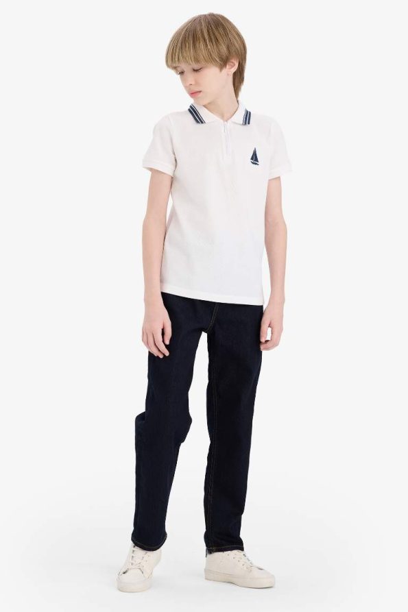 Boys' Embroidered Polo Collar Short Sleeve T-Shirt