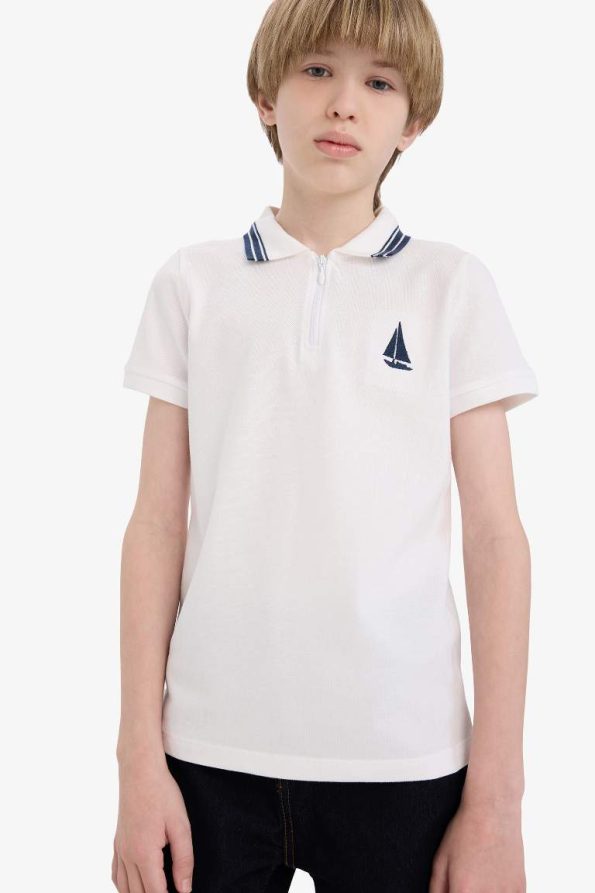 Boys' Embroidered Polo Collar Short Sleeve T-Shirt