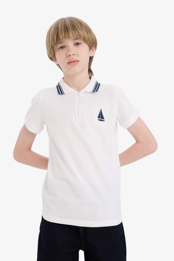 Boys' Embroidered Polo Collar Short Sleeve T-Shirt