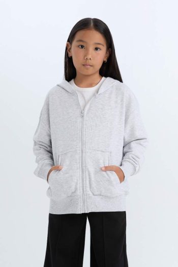 Girls' Oversized Hoodie Basic Zip Sweatshirt