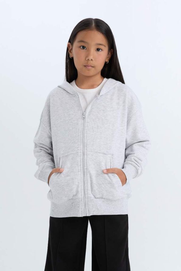 Girls' Oversized Hoodie Basic Zip Sweatshirt