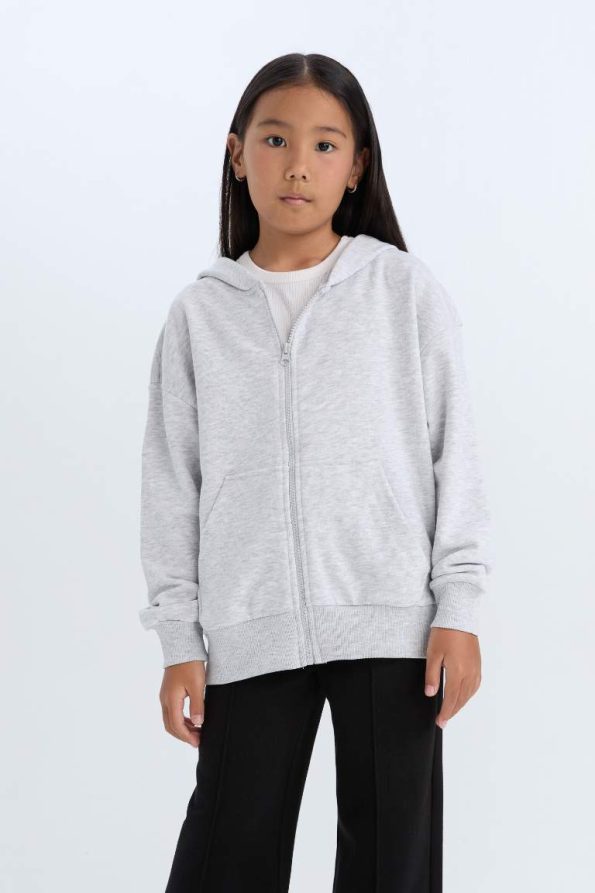Girls' Oversized Hoodie Basic Zip Sweatshirt