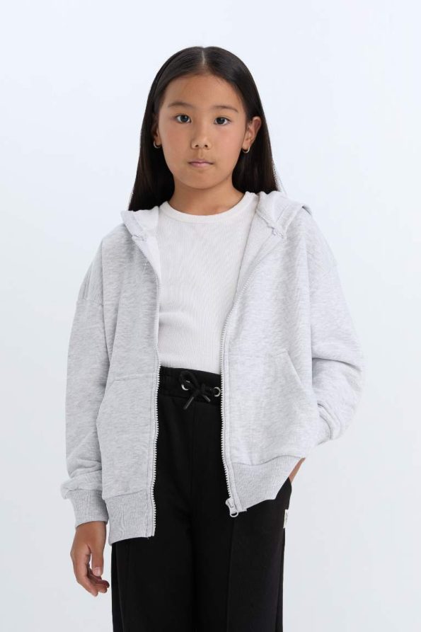 Girls' Oversized Hoodie Basic Zip Sweatshirt