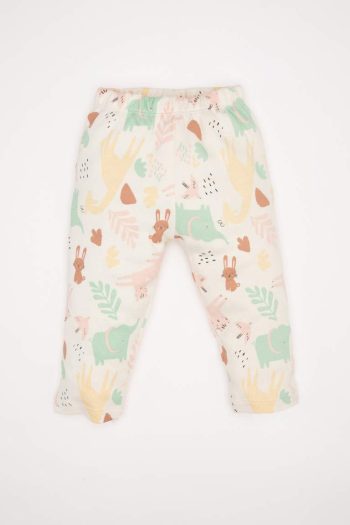 Girls' Baby Pajama Set with Safari Print Long Sleeve Top and Elastic Waist Bottom