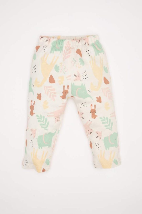 Girls' Baby Pajama Set with Safari Print Long Sleeve Top and Elastic Waist Bottom