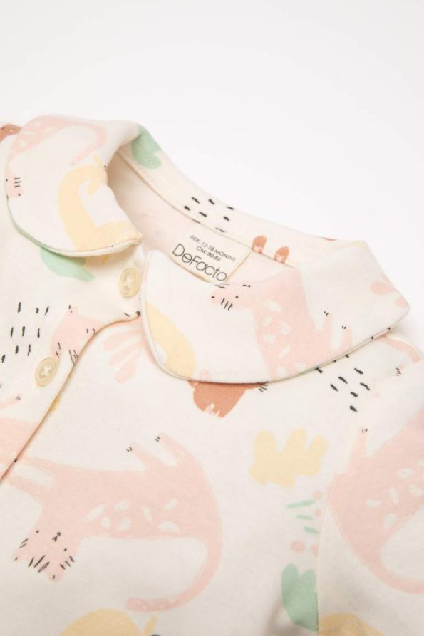 Girls' Baby Pajama Set with Safari Print Long Sleeve Top and Elastic Waist Bottom