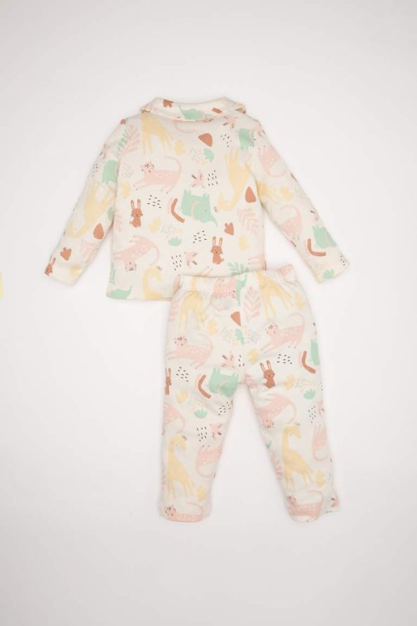 Girls' Baby Pajama Set with Safari Print Long Sleeve Top and Elastic Waist Bottom