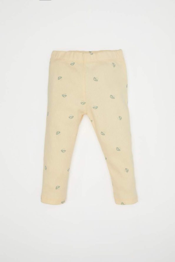 Girls' Pajama Set with Patterned Long Sleeve Ribbed Top and Elastic Waist Long Pants