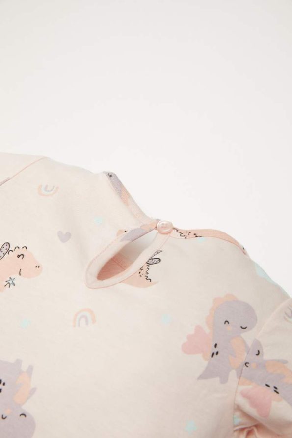Girls' Dinosaur Print Short Sleeve Pajama Set with Elastic Waist Shorts