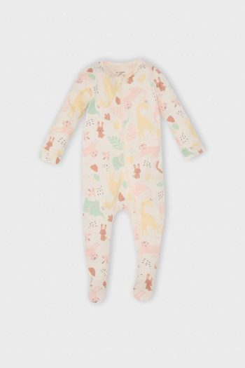 Girls' Newborn Safari Print Long Sleeve Zip-Up Jumpsuit