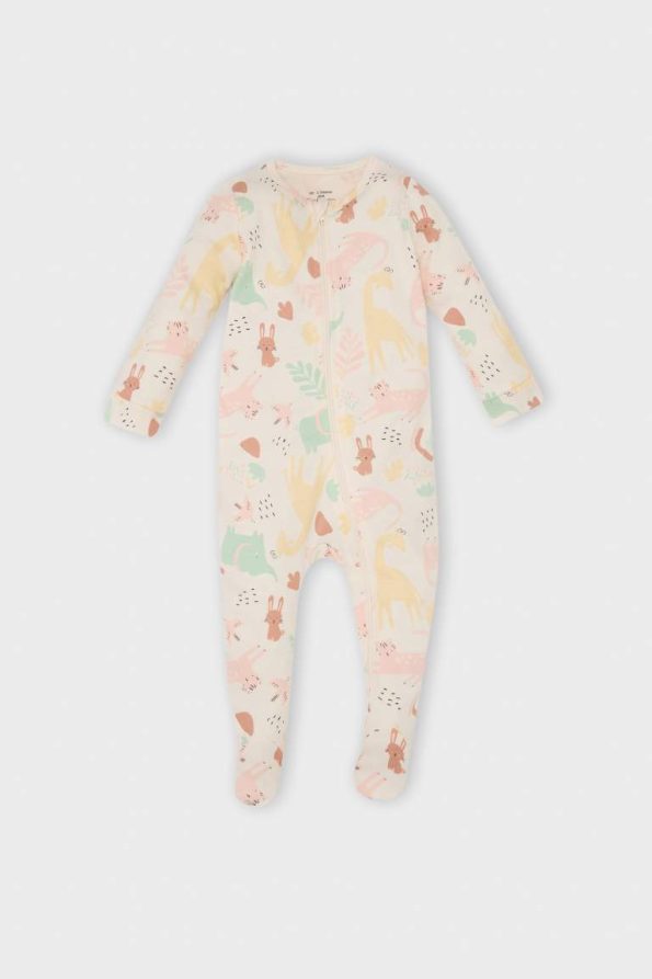 Girls' Newborn Safari Print Long Sleeve Zip-Up Jumpsuit