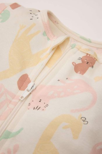 Girls' Newborn Safari Print Long Sleeve Zip-Up Jumpsuit