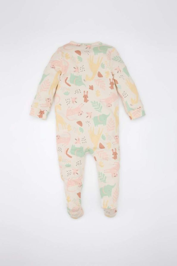 Girls' Newborn Safari Print Long Sleeve Zip-Up Jumpsuit