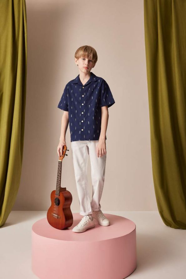 Boys' Oversized Polo Collar Embroidered Short Sleeve Shirt
