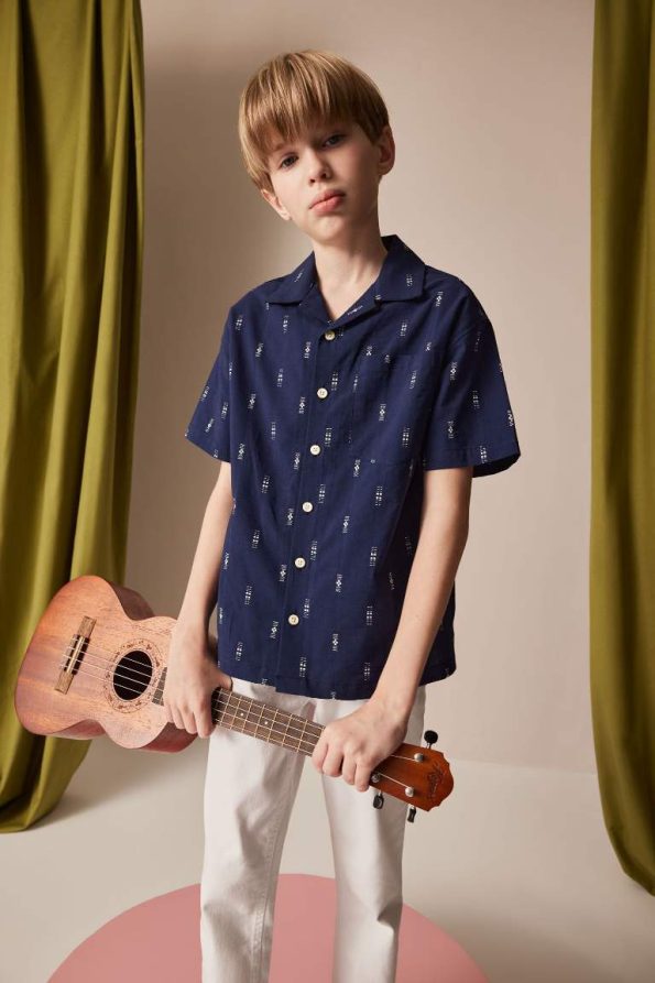 Boys' Oversized Polo Collar Embroidered Short Sleeve Shirt