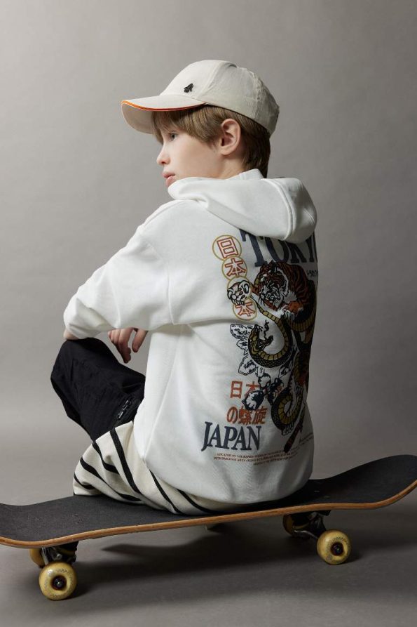 Boys' Oversized Hooded Sweatshirt with Back Print