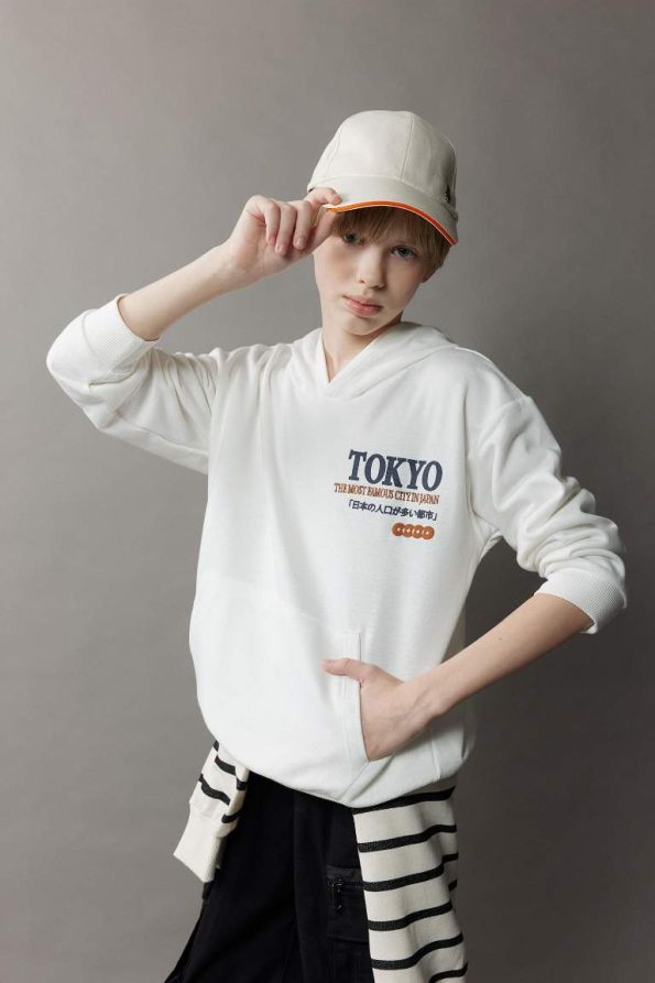 Boys' Oversized Hooded Sweatshirt with Back Print
