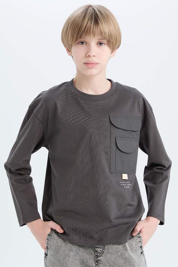 Boys' Oversized Wide Fit Printed Long Sleeve T-Shirt