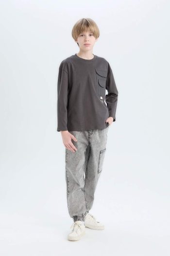 Boys' Oversized Wide Fit Printed Long Sleeve T-Shirt