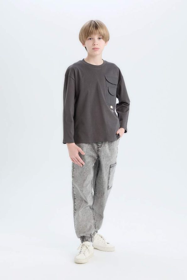 Boys' Oversized Wide Fit Printed Long Sleeve T-Shirt