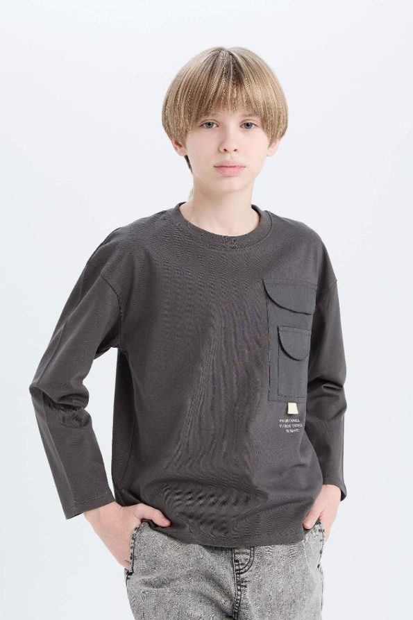 Boys' Oversized Wide Fit Printed Long Sleeve T-Shirt