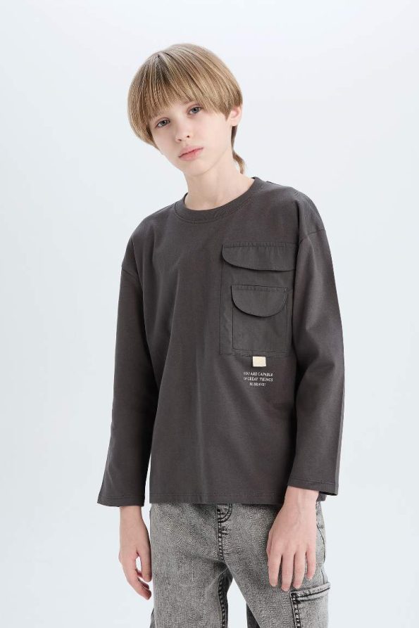 Boys' Oversized Wide Fit Printed Long Sleeve T-Shirt