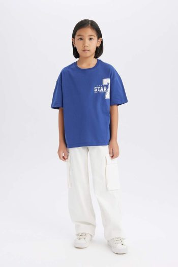 Girls' Oversized Wide Fit Crew Neck Short Sleeve T-Shirt