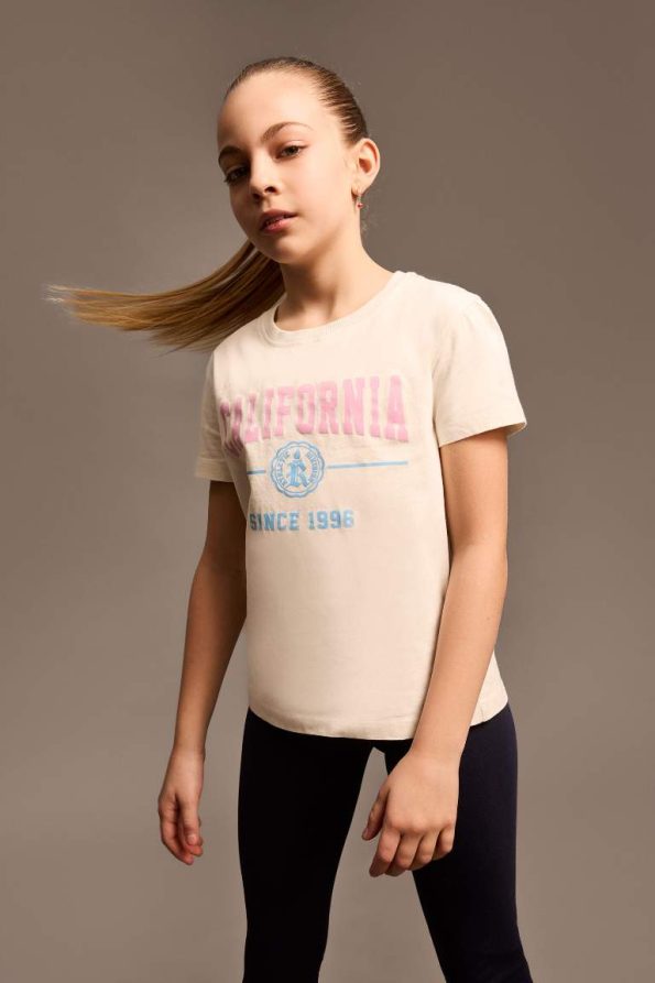 Girls' Short Sleeve Printed Crew Neck T-Shirt