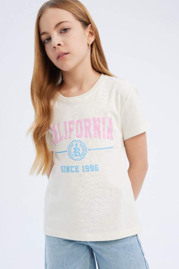 Girls' Short Sleeve Printed Crew Neck T-Shirt