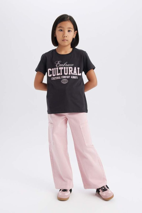 Girls' Short Sleeve Bicycle Neck Animal Print T-Shirt
