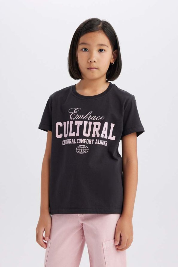 Girls' Short Sleeve Bicycle Neck Animal Print T-Shirt