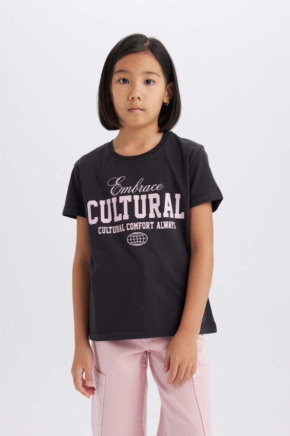 Girls' Short Sleeve Bicycle Neck Animal Print T-Shirt