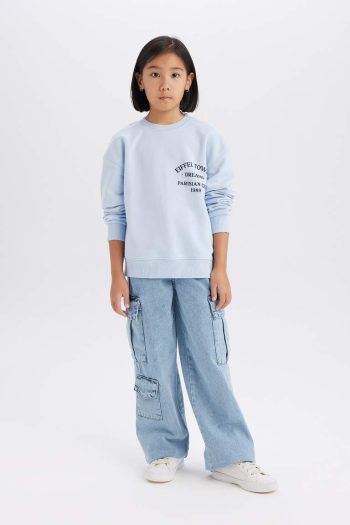 Girls' Relaxed Fit Printed Crew Neck Sweatshirt