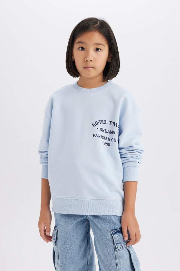 Girls' Relaxed Fit Printed Crew Neck Sweatshirt