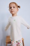 Girls' Long Sleeve Printed Ribbed T-Shirt with Crew Neck