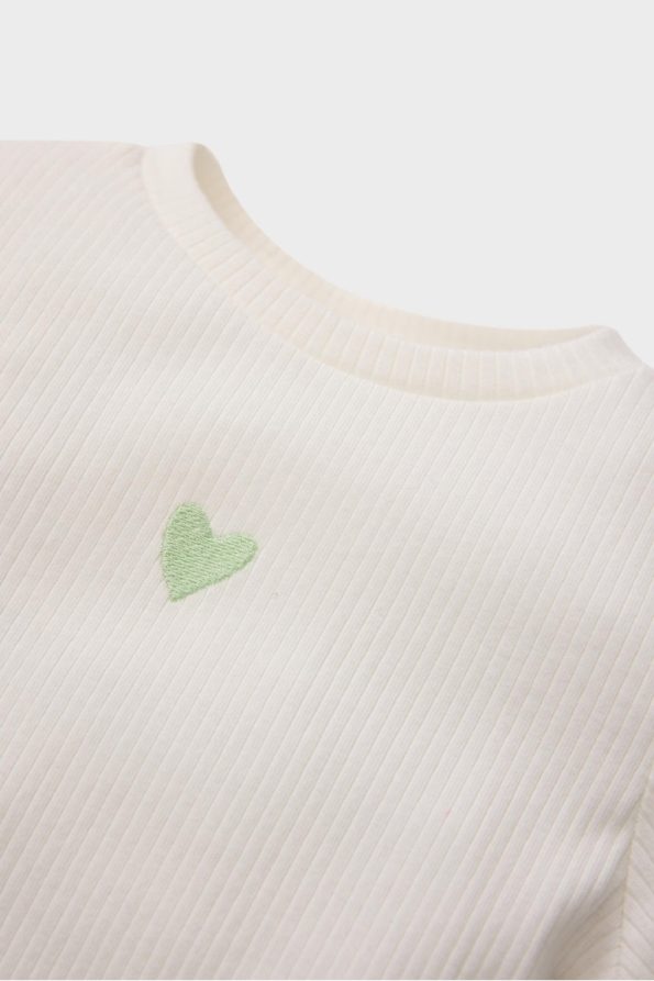 Girls' Long Sleeve Printed Ribbed T-Shirt with Crew Neck