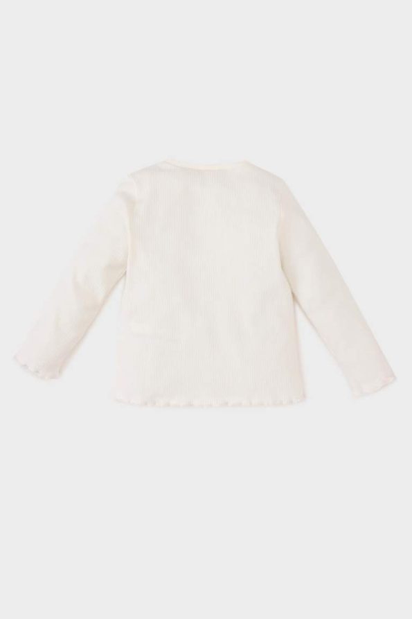 Girls' Long Sleeve Printed Ribbed T-Shirt with Crew Neck