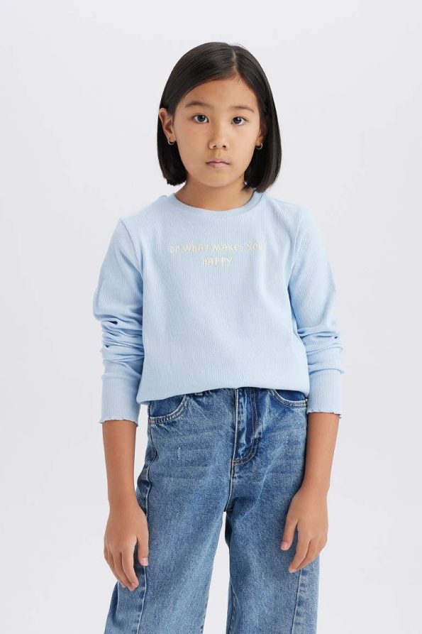 Girls' Slim Fit Printed Long Sleeve School T-Shirt