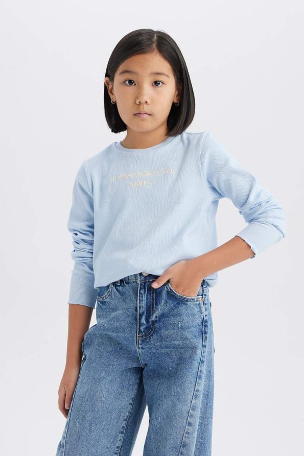 Girls' Slim Fit Printed Long Sleeve School T-Shirt