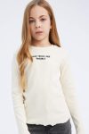 Girls' Slim Fit Printed Ribbed Long Sleeve School T-Shirt