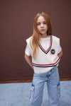 Girls' V-Neck Embroidered Knit Sweater