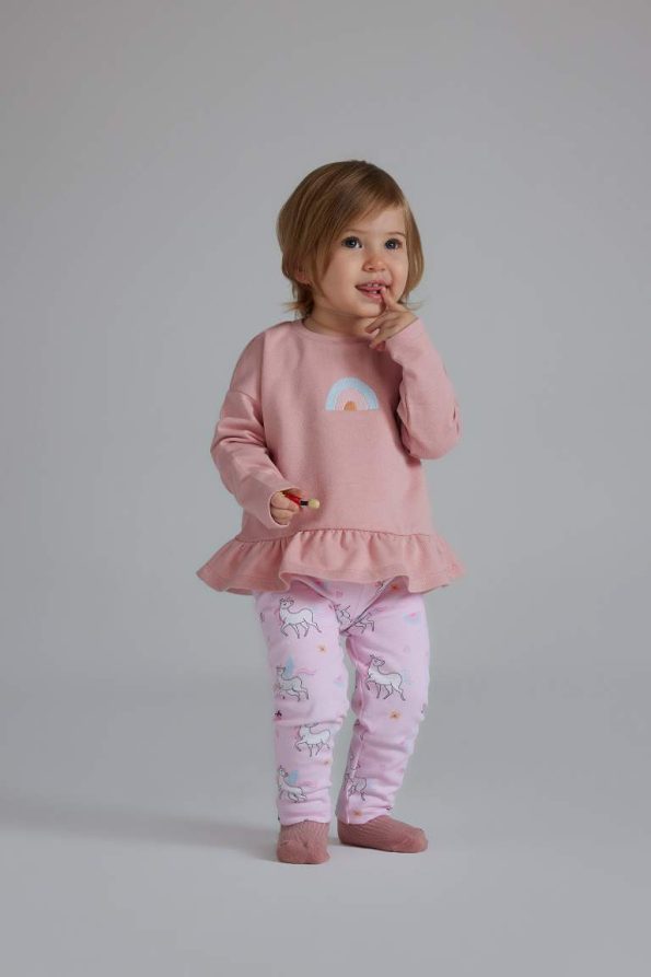 Girls' Baby 2-Piece Set with Unicorn Print Sweatshirt and Elastic Waist Pants