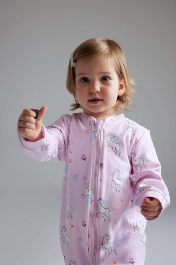 Newborn Baby Girl Unicorn Print Long Sleeve Romper Set