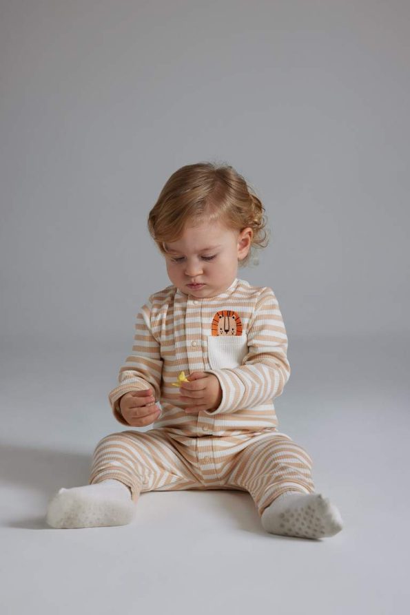 Baby Boy Newborn Striped Ribbed Long Sleeve Onesie